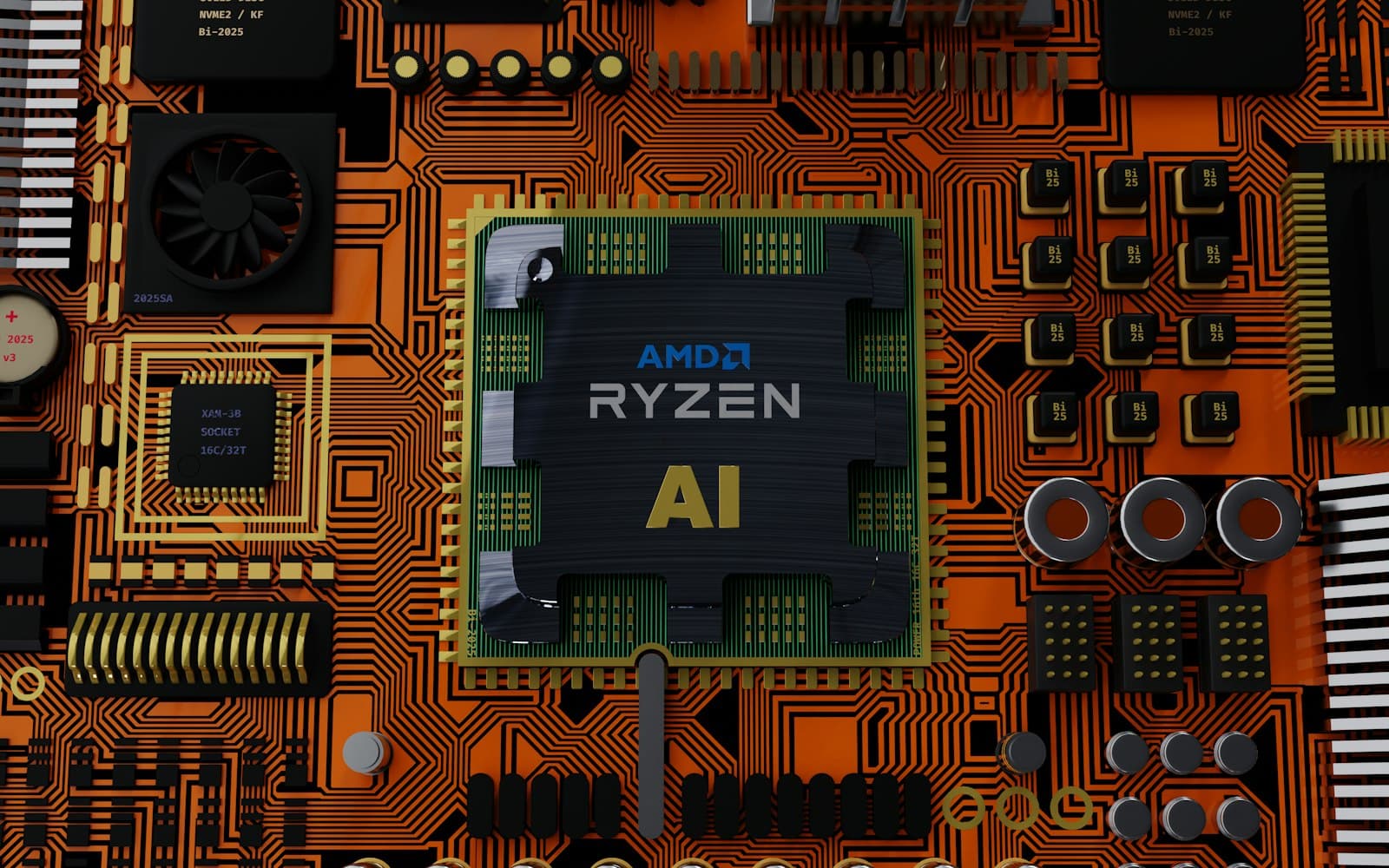 Close-up of a processor chip on a circuit board